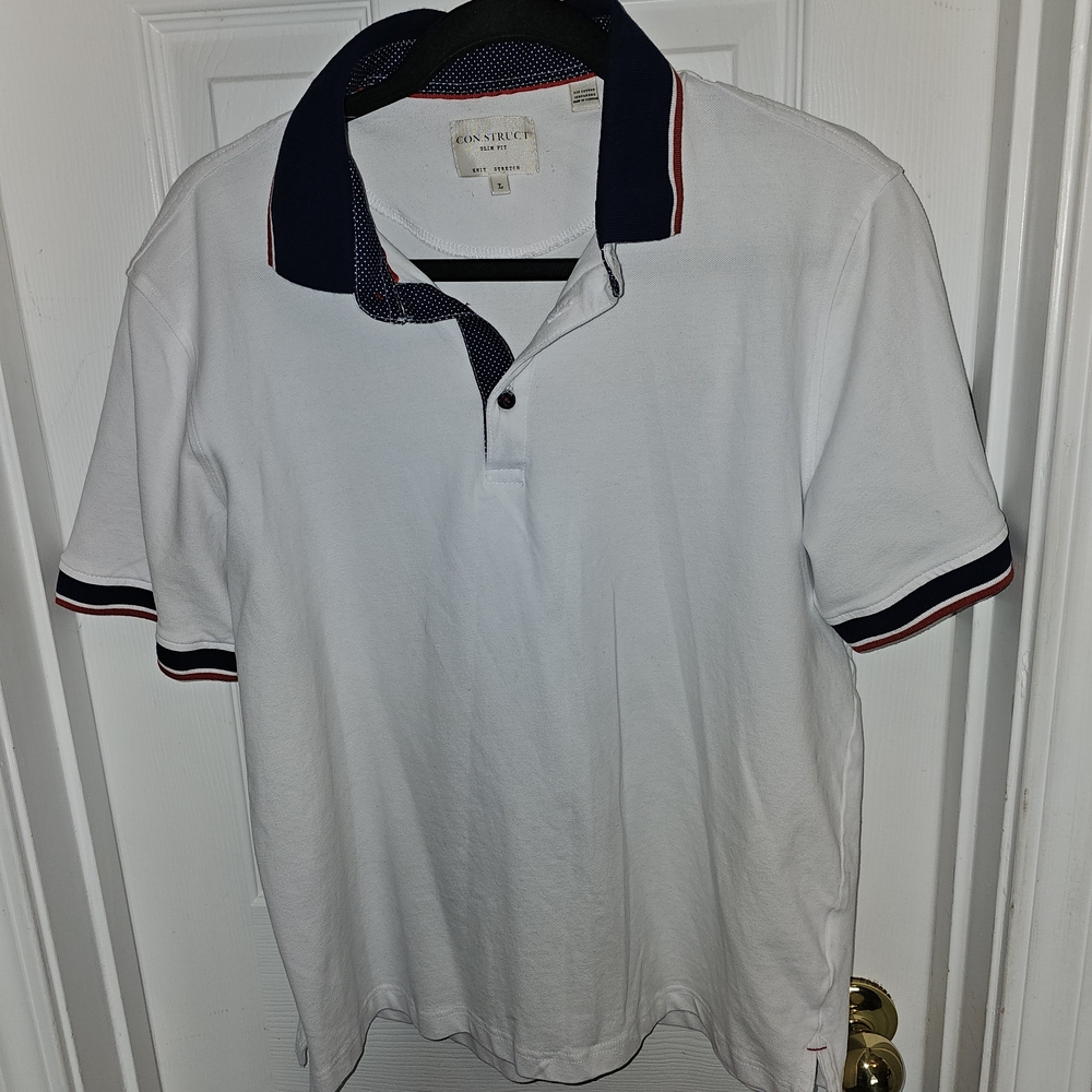 Men's White Polo Shirt with Navy Accents